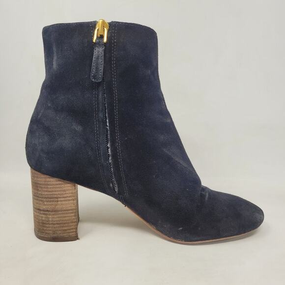 Tory Burch Boots 7M Black Suede Brooke Booties Minimalist Classic Logo Zip - Picture 7 of 13